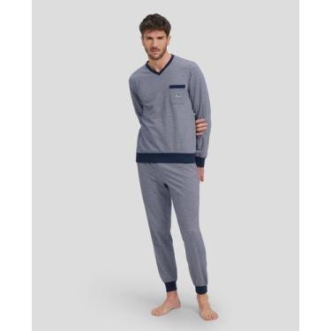 Imagem de Pijama Jacquard Decote V - Lohe, Azul, GG