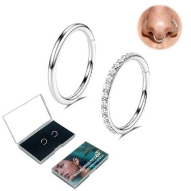 Imagem de 2 argolas de nariz preenchidas com ouro 14K - Hipoalergênico 316L aço cirúrgico zircônia cúbica argolas de nariz 18G joias de piercing articulado para anéis de narina anéis de septo cartilagem hélice