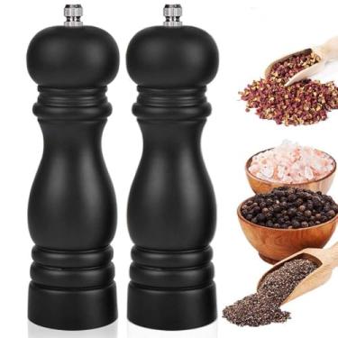 Imagem de Conjunto de 2 moedores de sal e pimenta, moedor manual de pimenta e moedor de sal com rotor de cerâmica ajustável e junta de aço inoxidável, saleiro preto recarregável e pimenteiro para churrasco