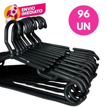 Imagem de Kit Cabide Plástico 10mm Preto Adulto Grande Reforçado Premium Roupas 