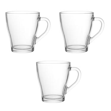 Imagem de Canecas de Vidro Murlin, 265ml, Transparente, Design Ergonômico com Alça, Conjunto com 3 Peças, Ideal para Casa e Escritório, Uso Diário