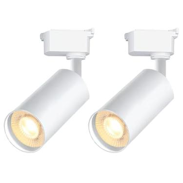 Imagem de Bravsekai Cabeças de iluminação de pista de LED brancas, 2 luzes de 10 W reguláveis, cabeça com trilho de luz de trilho tipo H de circuito único 3000K branco quente para teto interno comercial