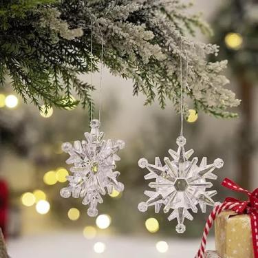 Imagem de Conjunto de 12 peças de enfeites de árvore de Natal de cristal, enfeite de floco de neve de vidro transparente, enfeites de árvore de Natal, pingentes de árvore com corda para decoração de festas de