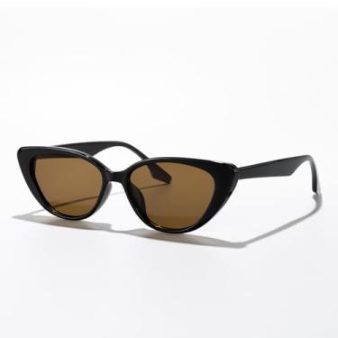 Imagem de Óculos de sol modernos com armação pequena olho de gato para mulheres e homens, vintage, estilosos, minimalistas, para dirigir, viajar, moda na rua, Armação preta/lente marrom, Lens Width: 56