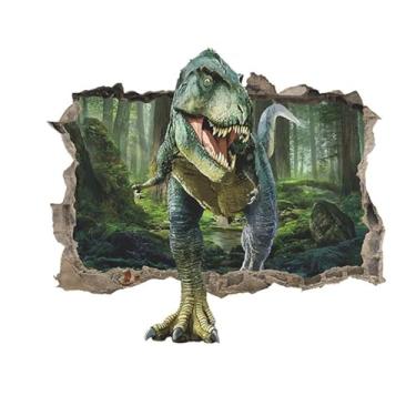Imagem de MaiKeAYang Decalques de parede 3D murais removíveis vinil paredes decorações floresta tiranossauro Rex para sala de estar, quartos de bebê, quarto, banheiro, casa, parede, decoração DIY