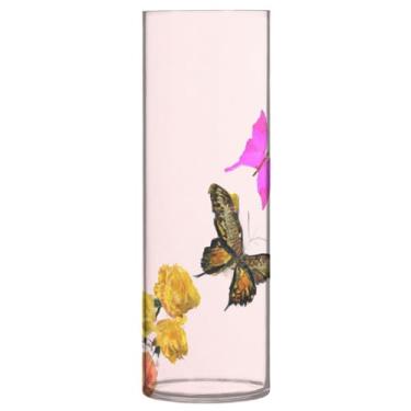 Imagem de JUZIHAI Vaso de flores para rosas e borboletas 9,9 cm x 30 cm Cilindro de plástico moderno vaso de flores para centro de mesa de casamento decoração de casa