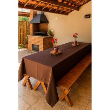 Imagem de Toalha de Mesa Grande Oxford Lisa ou Estampada para 10 ou 12 Lugares – Perfeita para Mesa Rústica (MARROM)