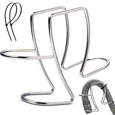 Imagem de LEONTOOL Suporte de mangueira de drenagem para máquina de lavar com 2 fechos de zíper gancho de grampo de pia utilitário ajustável braçadeira de drenagem de aço inoxidável 304 braçadeira de mangueira