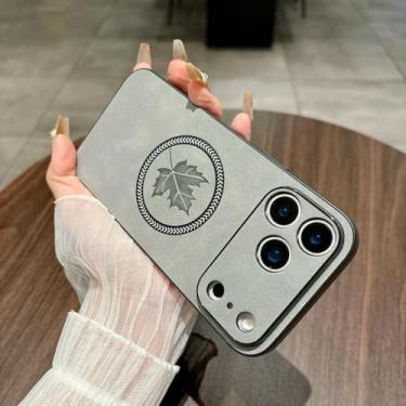 Imagem de SFDSUH Capa com estampa de folha de bordo para iPhone X, com carregamento sem fio e ímã (para iPhone X/cinza claro)