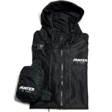 Imagem de Kit Jaqueta Corta Vento Blusa Masculina Agasalho + Shoulder Bag Preto 