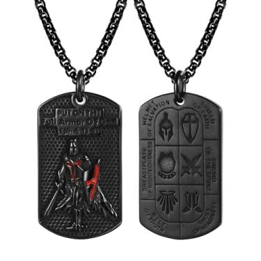 Imagem de OIDEA Colar de Cavaleiros Templários para Homens: Aço Inoxidável Efésios 6:16-17 Armadura de Deus Cruz Dog Tag Pingente Medalha de Santo Amuleto Religião Joias Católicas Cristãs Presentes, one size