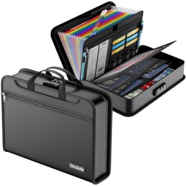 Imagem de DocSafe Bolsa organizadora de arquivos sanfonada com fechadura, à prova de fogo, resistente à água, pasta expansível com bolsos multicoloridos, organizador de documentos, armazenamento seguro para