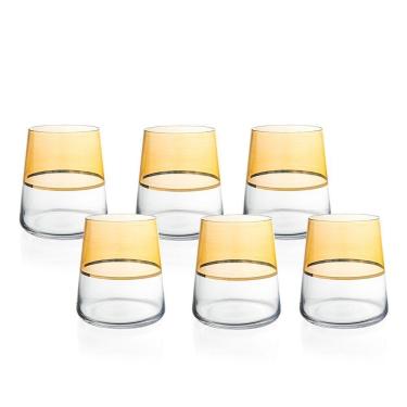 Imagem de Jogo De Copos Copa E Cia 6 Peças Duo Filetado Ouro 380 Ml Em Vidro âmbar
