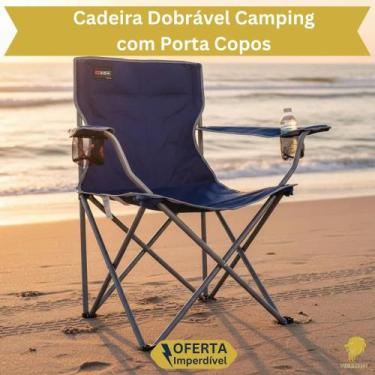 Imagem de Cadeira Dobrável Praia Camping Pesca Aço Com Porta Copos Acampamento P