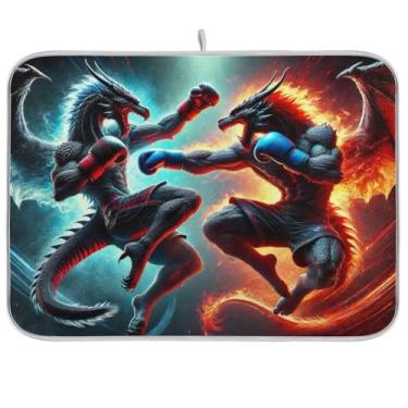 Imagem de Tapete de secagem de pratos Dragon Battle, 45 cm x 61 cm, tapete absorvente de café, protetor de bancada de cozinha