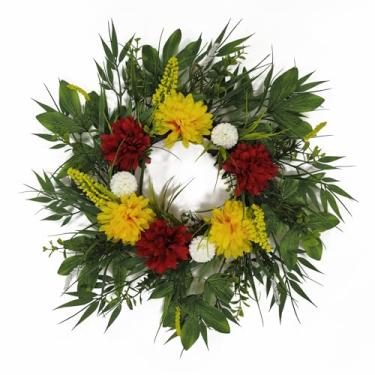 Imagem de Nztze Guirlandas de 55 cm para porta da frente, guirlanda de flores de primavera e verão - flores artificiais amarelas para decoração de casa, parede de fazenda, varanda, decoração de porta da frente