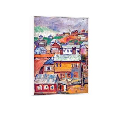 Imagem de David Burliuk Famosas impressões em tela de arte de parede prontas para pendurar. Colinas. Pintura com moldura branca para decoração de sala de estar 40 x 55 cm 16 x 22 pol