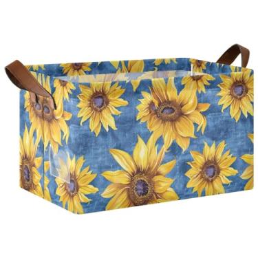 Imagem de Organizadores de armário grandes e caixas de armazenamento com alças, 43 x 29 x 25 cm, organizador de roupas girassóis azuis, 1 pacote