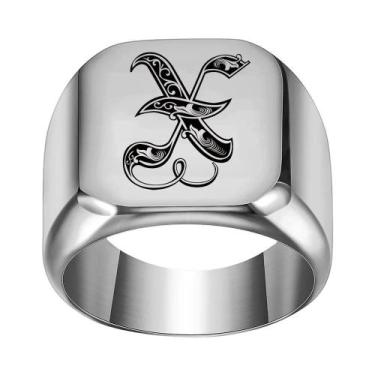Imagem de Moda 26 inglês inicial titânio aço masculino anel para homens retro pu
