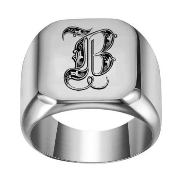 Imagem de Moda 26 inglês inicial titânio aço masculino anel para homens retro pu
