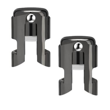 Imagem de 2 tampas seladoras de champanhe, 2 unidades de aço inoxidável, conjunto de seladores de garrafa de vinho espumante com um plugue de vedação curto, acessórios de presente para champanhe (preto fosco)