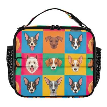 Imagem de Joisal Lancheira colorida com estampa de cães, meninas, mulheres, lancheira, infantil, masculina, lancheira para trabalho, bolsa térmica macia com alça de ombro ajustável