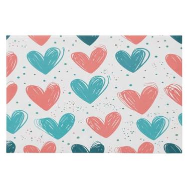 Imagem de Wassud Tapete de porta de corações pinceladas 61 x 89 cm, tapete de área lavável antiderrapante com suporte de borracha, tapete macio e macio para sala de estar, quarto, entrada, entrada