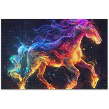 Imagem de Quebra-cabeça colorido arco-íris cavalo fogo para adultos 500 peças quebra-cabeça família amantes presentes Prime Puzzles decoração de pintura animal, 50 x 14,9 polegadas