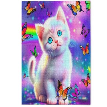 Imagem de Cute White Purple Kitten Cat Jigsaw Puzzle 1000 Pieces for Adults Flower Animal Print Prime Family Puzzles Fun Silly, 1000 Pieces, 29.5" x 19.7"