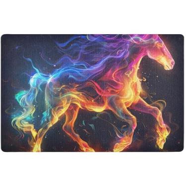 Imagem de TSENQUE Tapete de porta personalizado colorido arco-íris cavalo fogo entrada interior outono tapete de boas-vindas para porta da frente tapetes de entrada lavável interior para casa 81,3 cm x 50,8 cm
