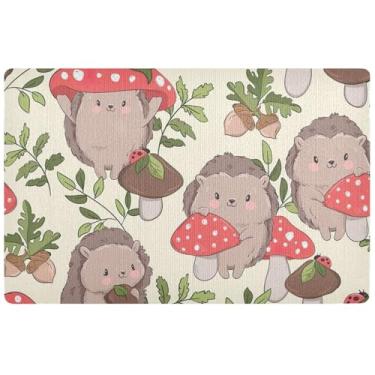 Imagem de TSENQUE Tapete de porta personalizado de animais ouriço cogumelos Halloween decoração de varanda frontal, tapete de outono externo lavável tapetes de entrada internos para casa, 81 cm x 50 cm