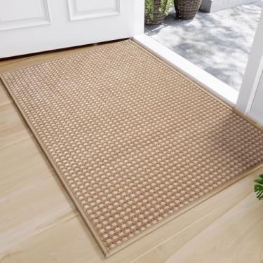 Imagem de QiCaiJia Tapete de porta frontal 43 cm x 76 cm, absorvente e lamacento, resistente à sujeira, lavável, antiderrapante, discreto perfil, tapetes de porta de boas-vindas, marrom