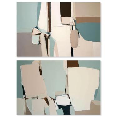 Imagem de Conjunto de 2 arte de parede de sala de estar em tela abstrata Neutral Harmony da Art Remedy, Gallery Wrapped, 61 x 40 cm