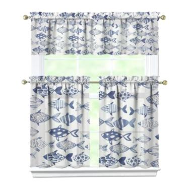 Imagem de Nojuikm Conjunto de 3 peças de cortinas de cozinha e sanefas engraçadas para decoração de janela pequena, cortinas sobre a pia, para cozinha, quarto, lavanderia, decoração de casa 70 x 91 cm