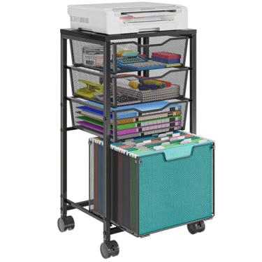Imagem de Sbanmao Carrinho de arquivo com 4 gavetas, armário de arquivo móvel sob a mesa com rodas, armários de arquivo para escritório em casa, organizador de pastas de arquivos suspensos, suporte para