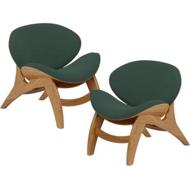 Imagem de Kit 2 Poltronas Decorativa Orgânica Sala Living Kadosh L02 Suede Verde Musgo - Lyam Decor