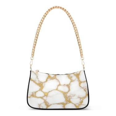 Imagem de Bolsa de ombro com corrente de veia dourada de mármore branco, bolsa feminina Hobo, elegante bolsa de noite para uso diário ou festa