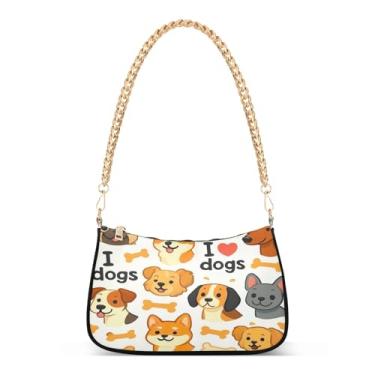 Imagem de Linda bolsa de ombro com corrente com estampa de cachorrinho de cachorro, bolsa feminina Hobo, bolsa clutch casual para uso diário