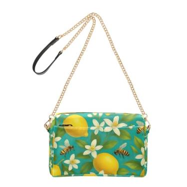 Imagem de Joitme Bolsa feminina tiracolo vintage abelhas amarelo limão verde bolsa de couro PU bolsa de ombro com alça de corrente