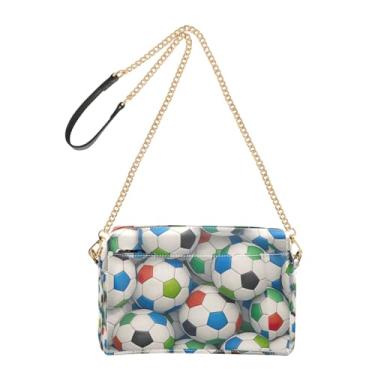 Imagem de Joitme Bolsa feminina transversal com bolas de futebol coloridas bolsa para celular bolsa de couro PU bolsa de ombro alça de corrente
