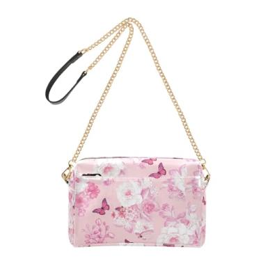 Imagem de Joitme Bolsas femininas transversais para celular bolsa de ombro de couro PU com alça de corrente flores brancas rosa borboleta