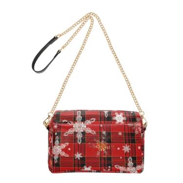 Imagem de Joitme Bolsa tiracolo feminina flocos de neve vermelho preto xadrez bolsa de celular couro PU bolsa de ombro com alça de corrente