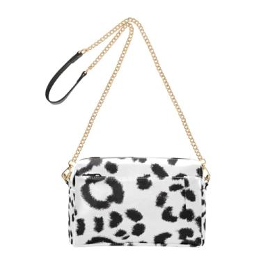 Imagem de Joitme Bolsa tiracolo feminina preta e branca com alça de corrente de couro PU bolsa de ombro bolsa para celular