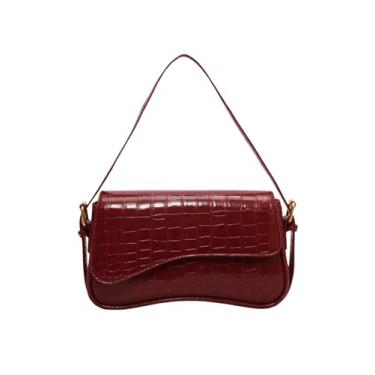 Imagem de Verdusa Bolsa tiracolo feminina de couro PU com aba nas axilas, Crocodilo bordô, One Size