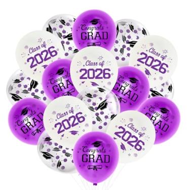 Imagem de JOYMEMO 36 Peças De Balões Látex 12" Para Festa Formatura, Roxo E Branco, Decoração Formatura Da Turma 2025, Suprimentos Ambientes Internos Externos