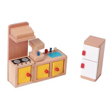 Imagem de KiBcsLic Móveis de madeira para casa de bonecas, brinquedos de faz de conta, miniaturas de madeira simulando casas de bonecas, acessórios para casa, presente, Cozinha