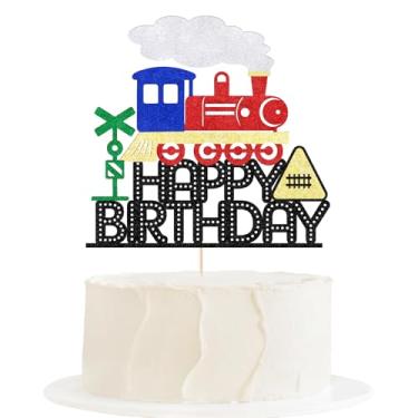 Imagem de Sodasos Decorações de festa de aniversário de trem transporte ferroviário tema decoração suprimentos chá de bebê crianças meninos meninas feliz aniversário decorações de festa glitter (trem)