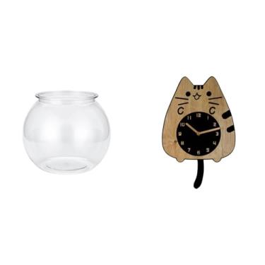 Imagem de Whtkoph Aquário Pequeno E Transparente, Pequeno E Redondo, para Decoração de Mesa de Escritório E Casa. Relógio de Parede Silencioso E Charmoso para Cozinha.