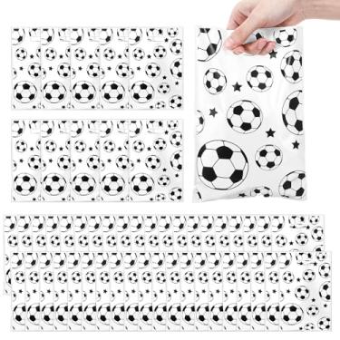 Imagem de 50 peças de sacos de brindes de futebol – lembrancinhas de festa de futebol para aniversário da equipe e suprimentos de celebração de jogos, papel de embrulho de futebol para lanches, sacos de