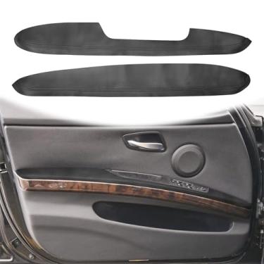 Imagem de QianBao 2 peças de substituição de capa de couro do apoio de braço da porta dianteira para BMW Série 3 E90 2006-2011, painel de porta esquerda e direita DIY com ferramenta de instalação preto